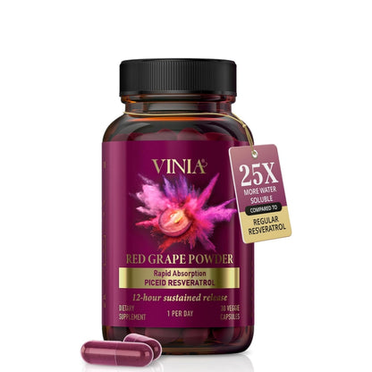 VINIA Piceid Resveratrol Capsules. Increases Blood Flow & Nitric Oxid Production. Healthy Blood Pressure & Heart Health Support* | Red Grape Polyphenol Antioxidant Supplement | Non-GMO, 30 Count
