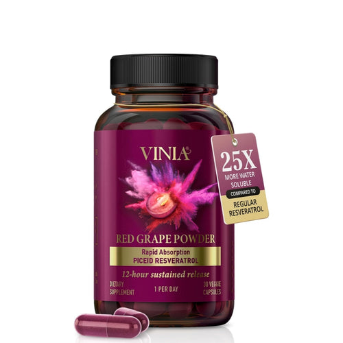 VINIA Piceid Resveratrol Capsules. Increases Blood Flow & Nitric Oxid Production. Healthy Blood Pressure & Heart Health Support* | Red Grape Polyphenol Antioxidant Supplement | Non-GMO, 30 Count