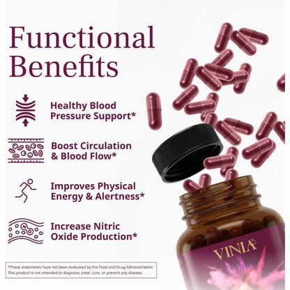 VINIA Piceid Resveratrol Capsules. Increases Blood Flow & Nitric Oxid Production. Healthy Blood Pressure & Heart Health Support* | Red Grape Polyphenol Antioxidant Supplement | Non-GMO, 30 Count