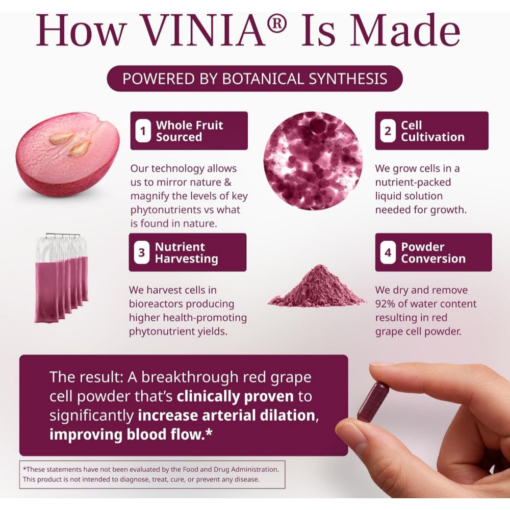 VINIA Piceid Resveratrol Capsules. Increases Blood Flow & Nitric Oxid Production. Healthy Blood Pressure & Heart Health Support* | Red Grape Polyphenol Antioxidant Supplement | Non-GMO, 30 Count